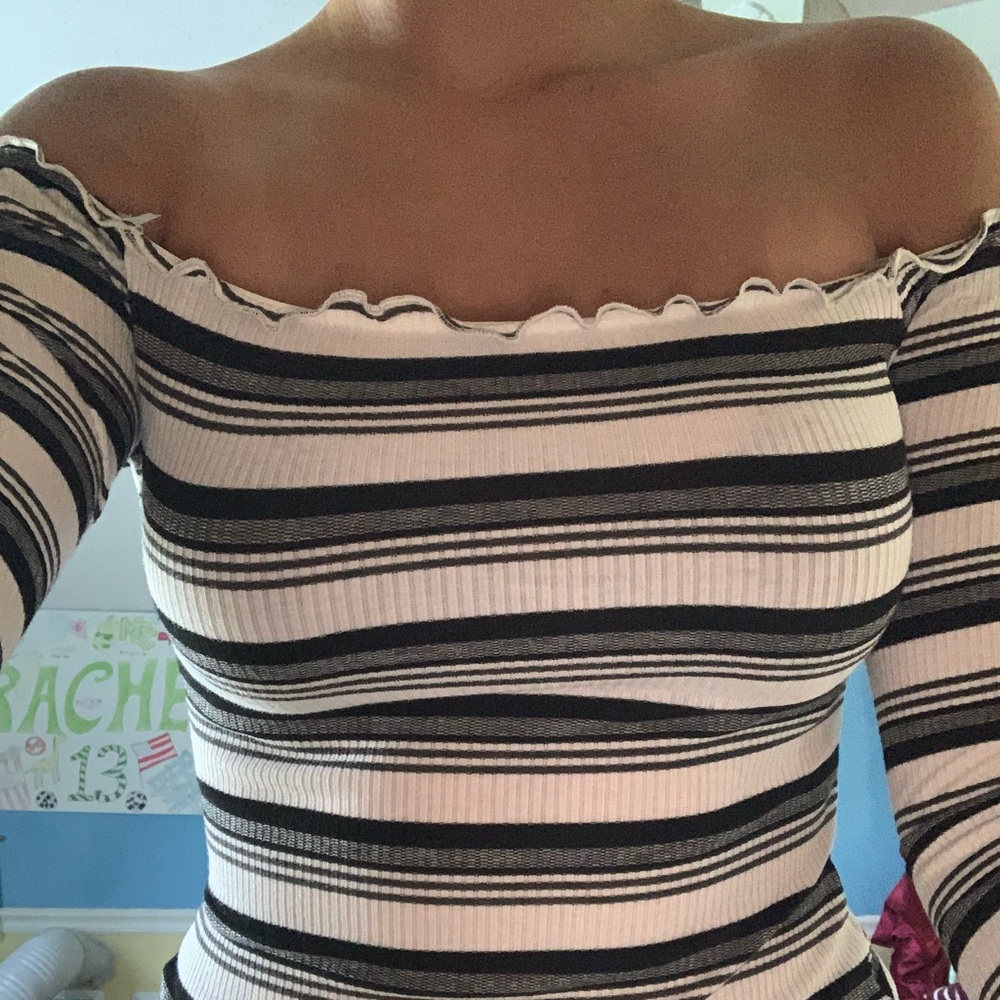 Long Sleeved striped off the shoulder top